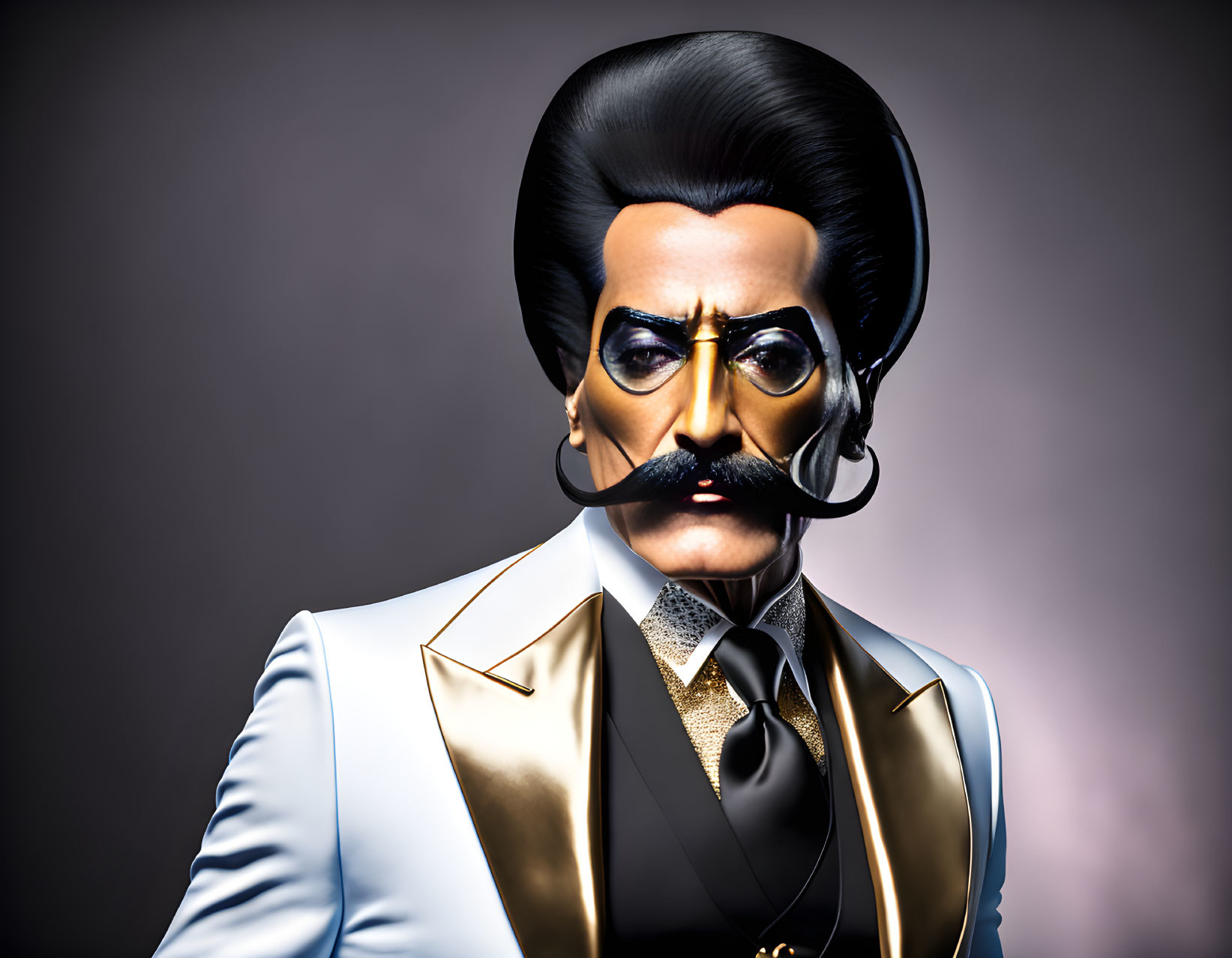 Stylized digital portrait of man with pompadour hairstyle and handlebar mustache