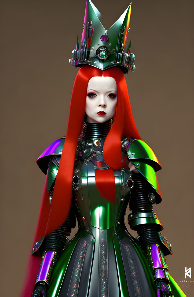 Striking Female Character in Futuristic Armor with Red Hair