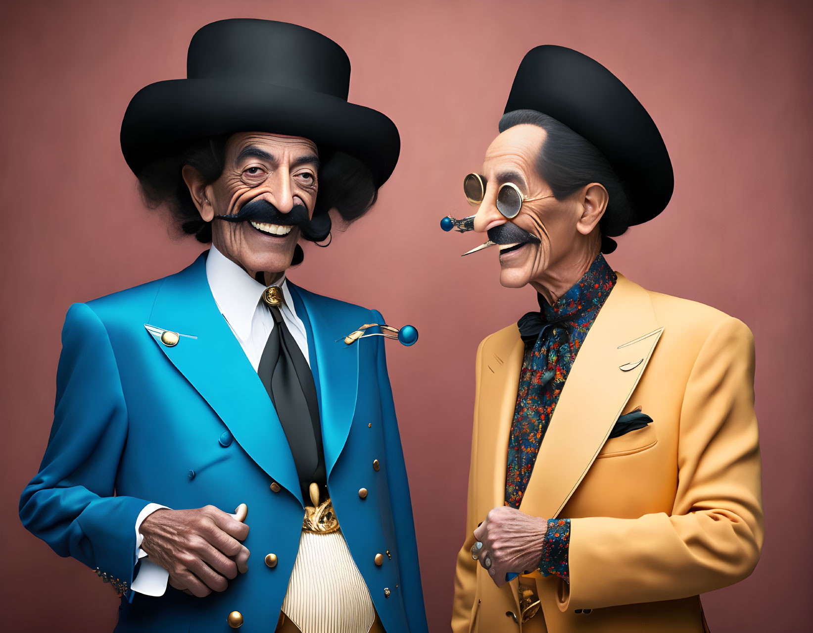 Colorful Caricatured Gentlemen in Top Hats with Exaggerated Features