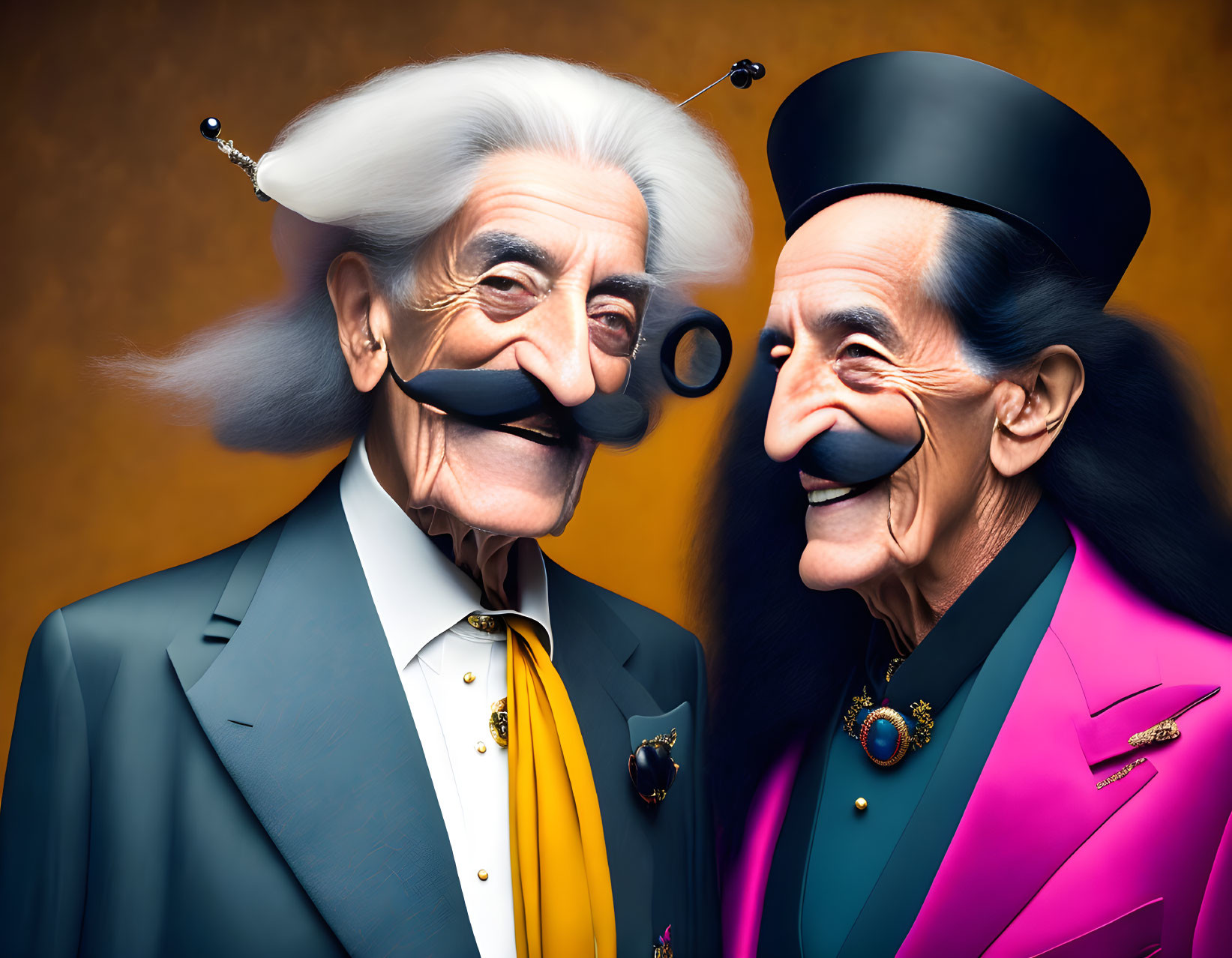 Colorful Formal Attire: Whimsical Elderly Men Smiling