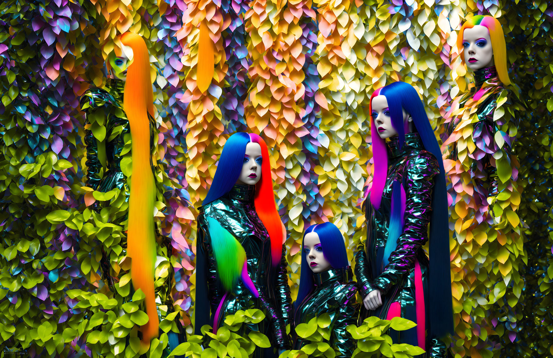 Colorful Models with Vibrant Hair in Artistic Setting