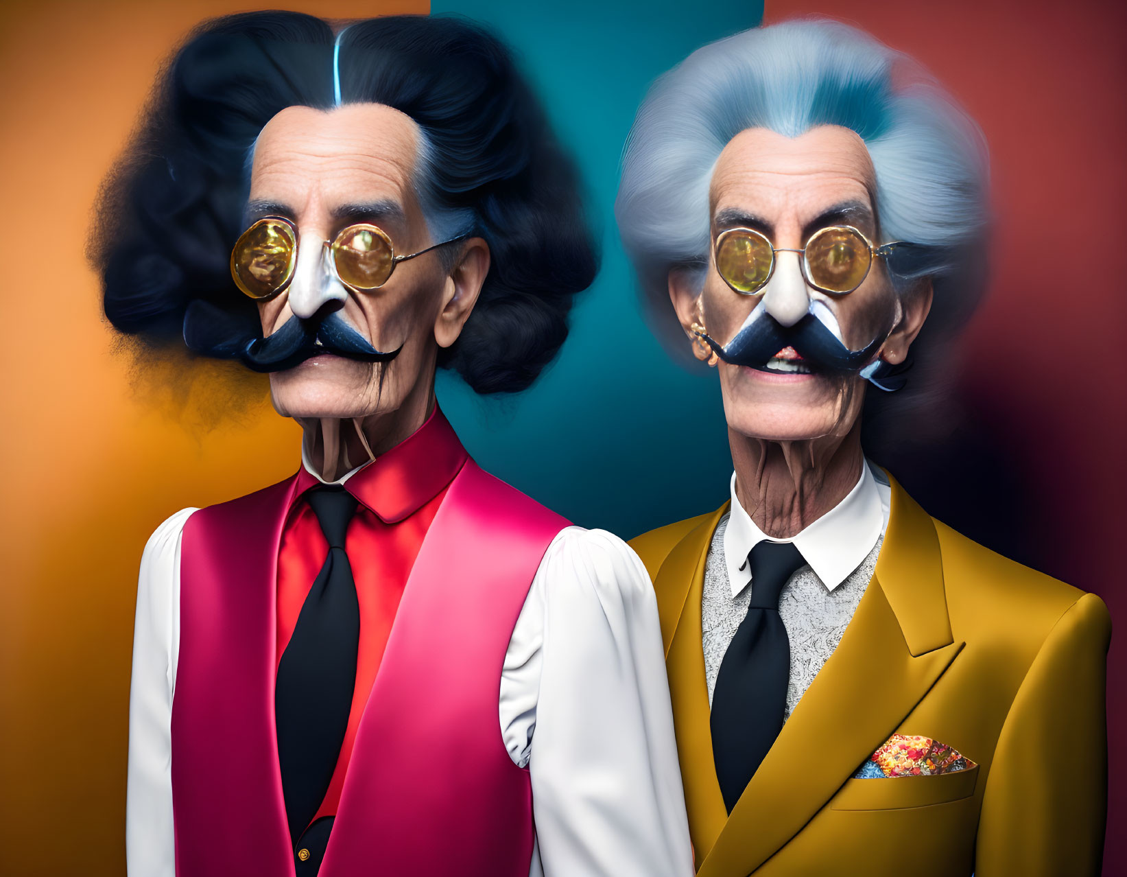 Elderly Gentlemen Caricatures in Steampunk Style