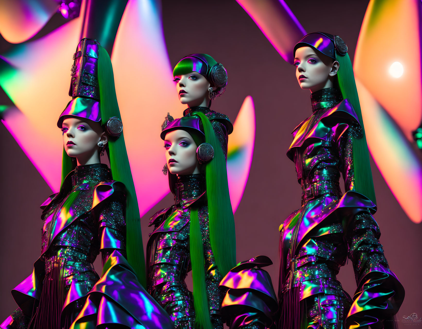 Futuristic Attire Mannequins Amid Warm Lights