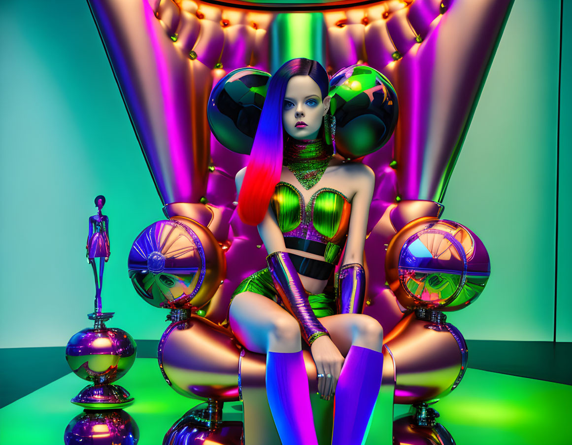 Futuristic 3D Rendering of Female Figure in Metallic Clothing