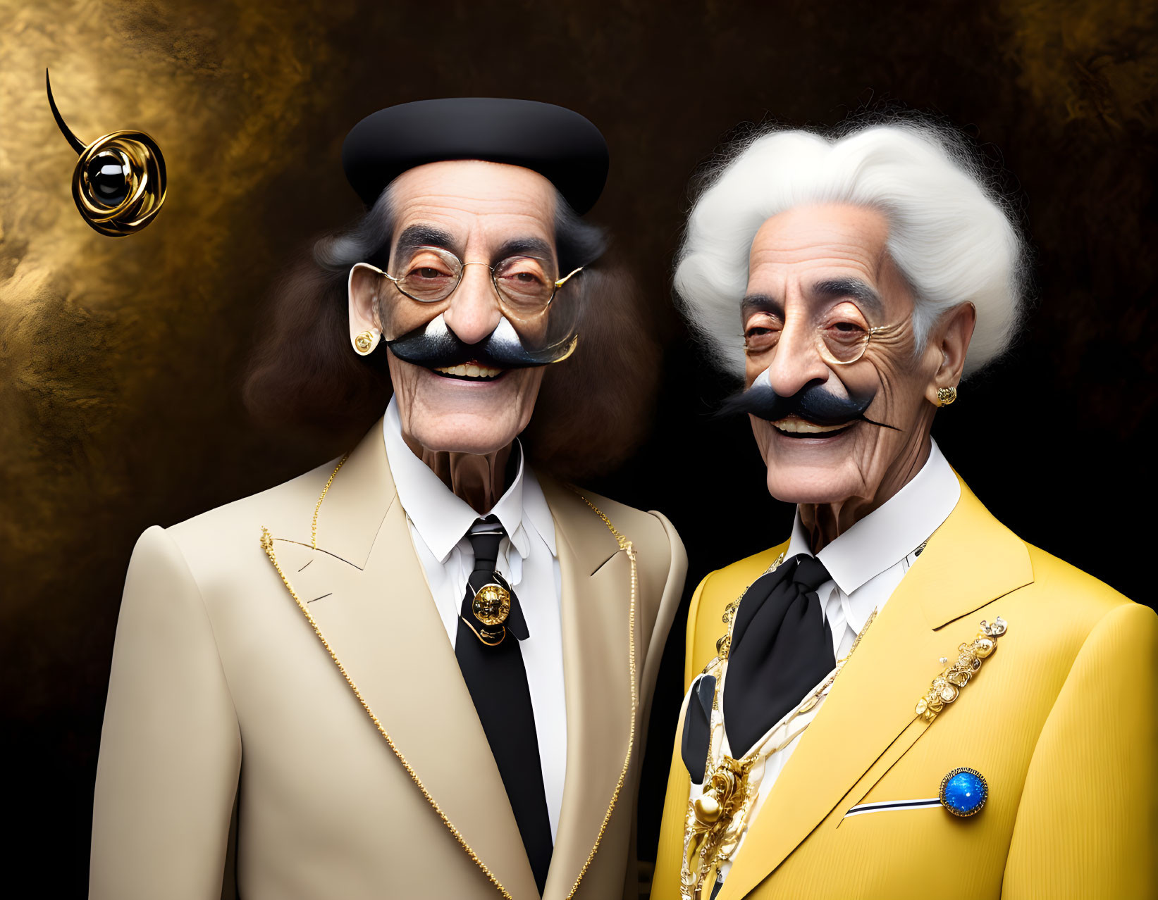 Elderly Men with Exaggerated Mustaches in Stylish Attire