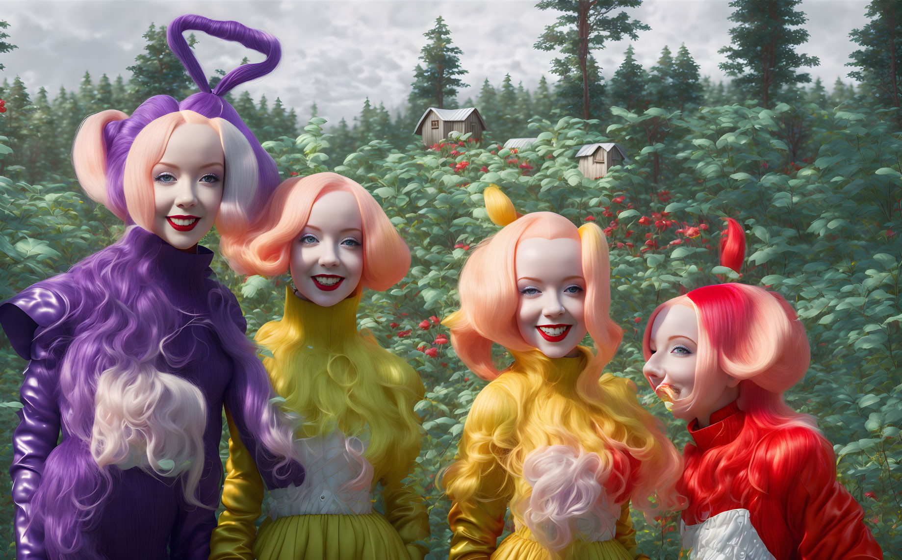 Colorful Fruit-Themed Women in Berry Field