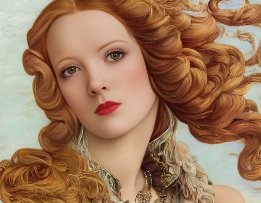 Illustration of woman with flowing red hair and vintage attire
