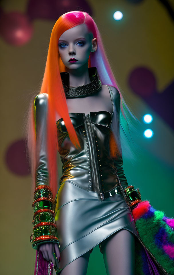 Vibrant Orange and Blue Hair on Mannequin-Like Figure