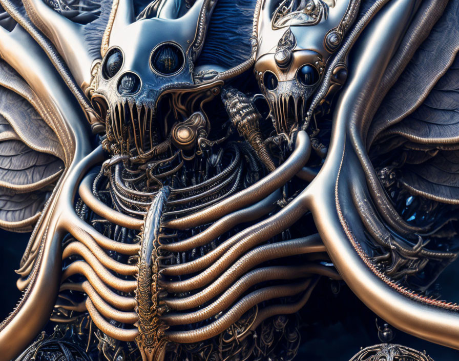 Intricate Fractal Art with Metallic Biomechanical Forms