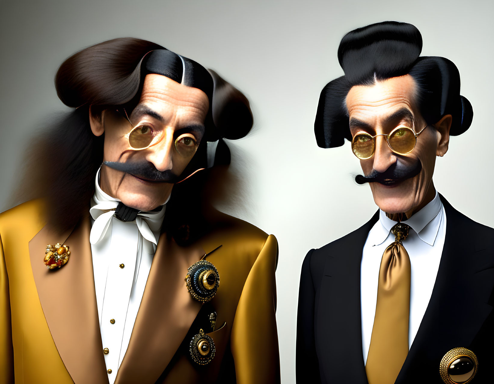 Cartoon-styled figures in suits and round glasses on light background