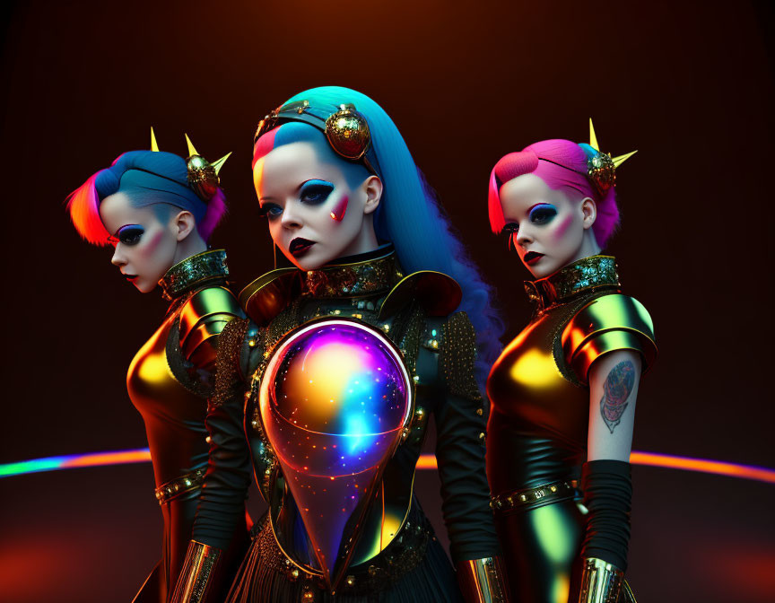 Colorful Mohawk Hairstyles on Futuristic Women with Cyberpunk Attire