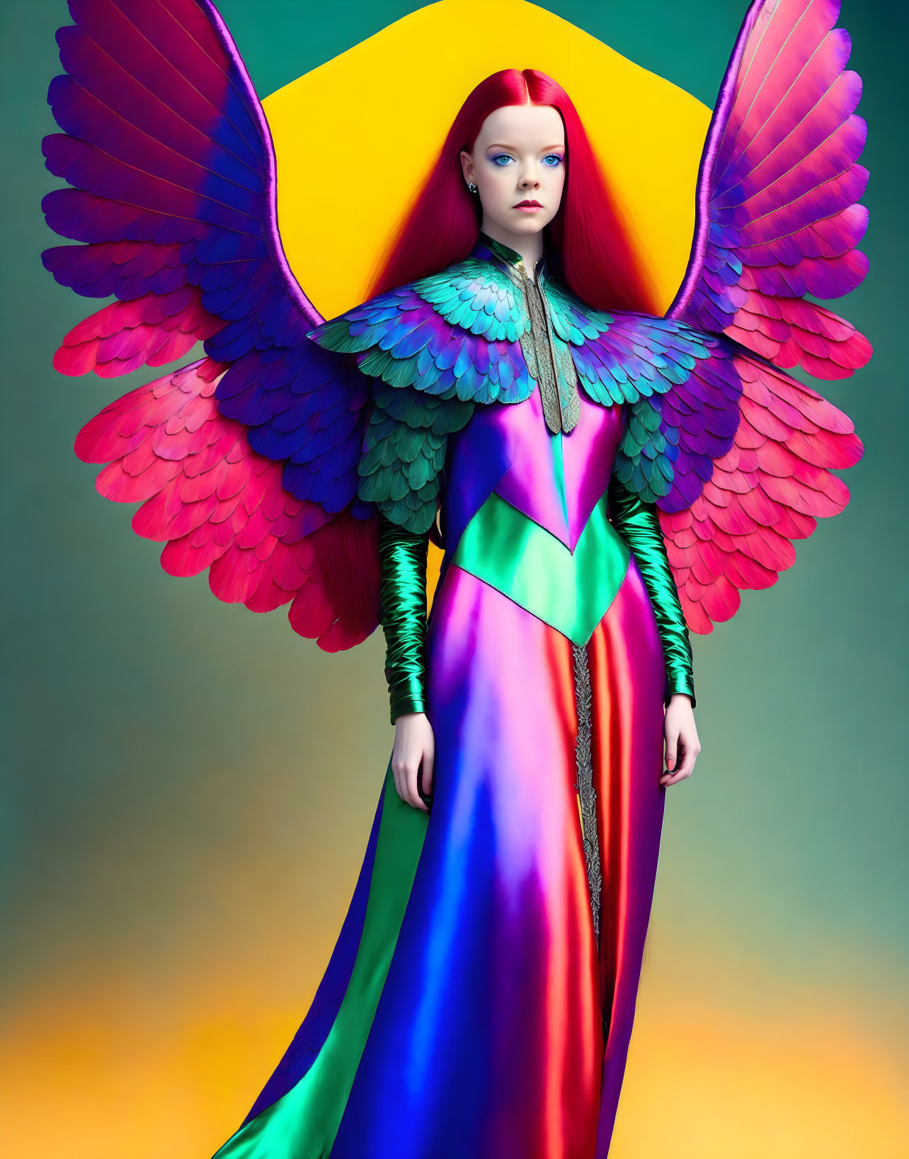 Colorful Winged Figure on Gradient Background