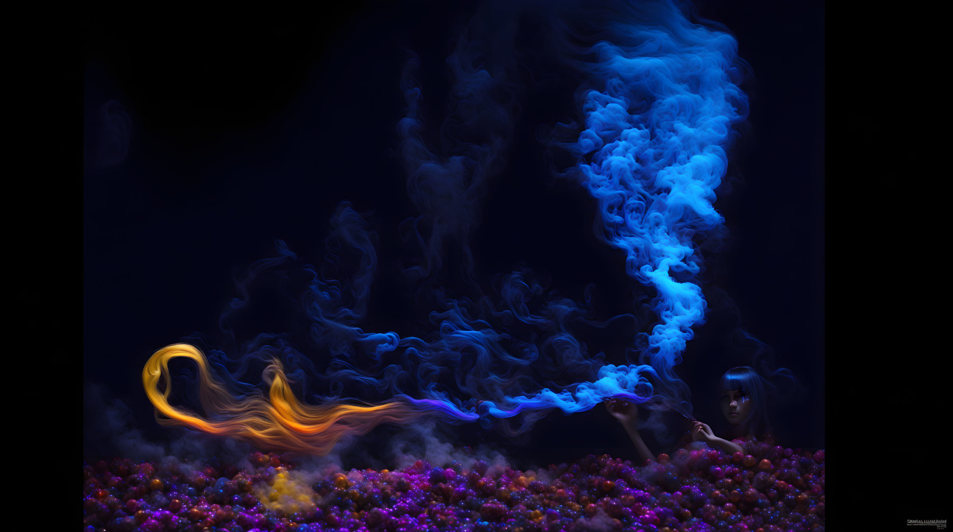 Colorful Smoke Artwork with Partially Visible Woman's Face