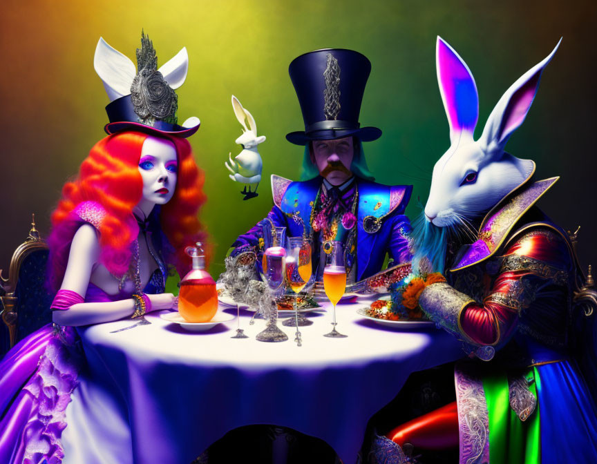 Fantasy-themed photo with colorful characters at a potion table