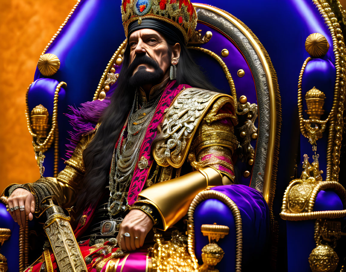 Royal Figure on Golden Throne in Purple and Gold Robes