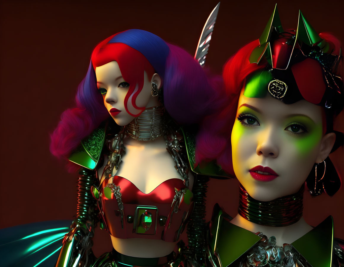 Colorful Cyberpunk Women in Futuristic Costumes