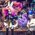 Futuristic dolls with vibrant hair and cyberpunk outfits