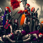 Colorful futuristic female warriors with vibrant hair under moody sky
