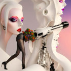 Surreal Artwork: Stylized White Face, Flowing Structures, Black Model, Mini