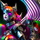 Vibrant futuristic female digital artwork with cybernetic armor
