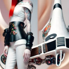 Surreal fashion art: Stylized women, bright hair colors, and white rabbit in avant