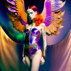 Person with Vibrant Wings in Colorful Fantasy Outfit