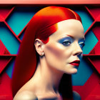 Vibrant Digital Artwork: Woman with Red Hair and Blue Skin