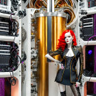 Avant-garde black outfits on mannequins with red hair in modern interior