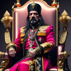 Elaborately dressed figure exudes authority on throne