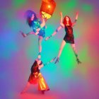 Colorful Futuristic Dancers in Dynamic Poses on Multicolored Background