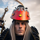 Futuristic warrior digital artwork with high-tech helmet and intricate armor