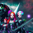 Colorful humanoid robot figures against nebula backdrop