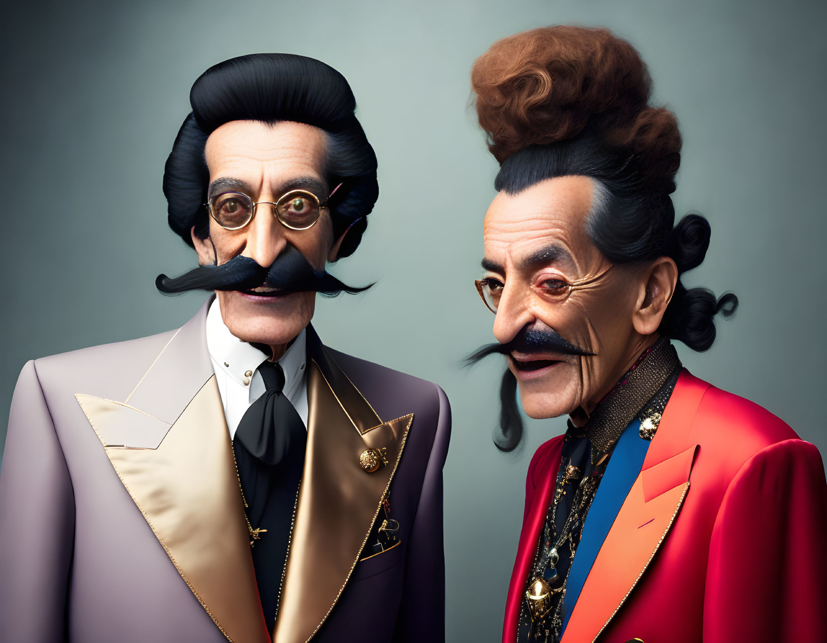 Colorful Cartoon Characters with Exaggerated Features and Mustaches