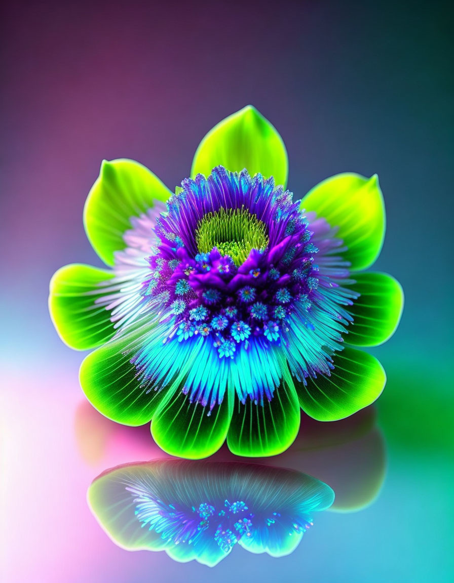 Neon green and blue floral digital art on colorful background