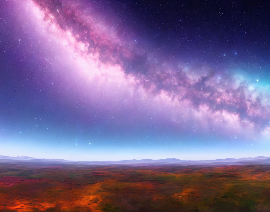 Starry Sky Over Vibrant Landscape with Milky Way Galaxy