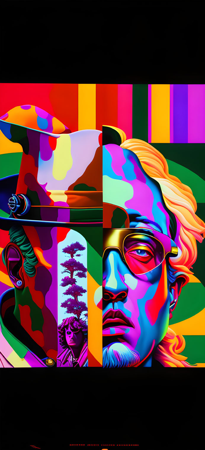 Colorful Abstract Portrait of Man with Glasses and Geometric Background