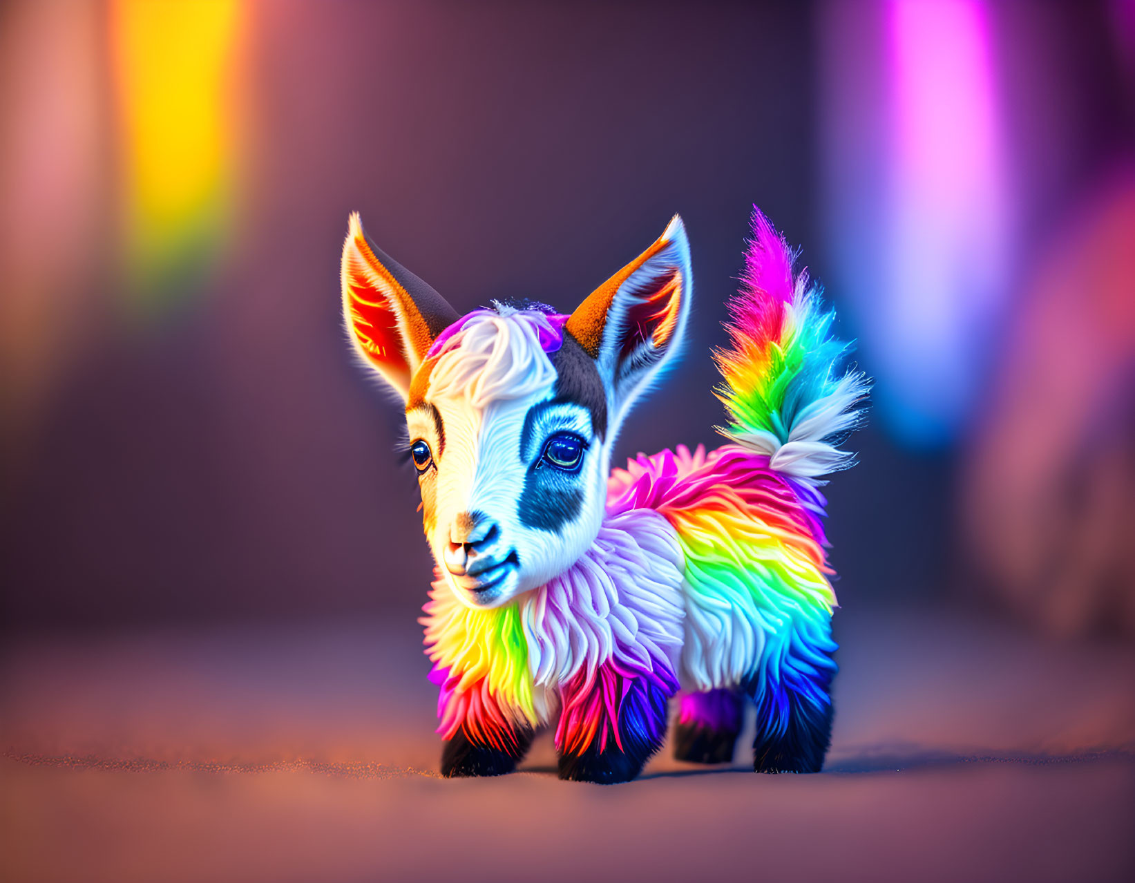 Colorful Digital Art: Baby Llama with Rainbow Fur