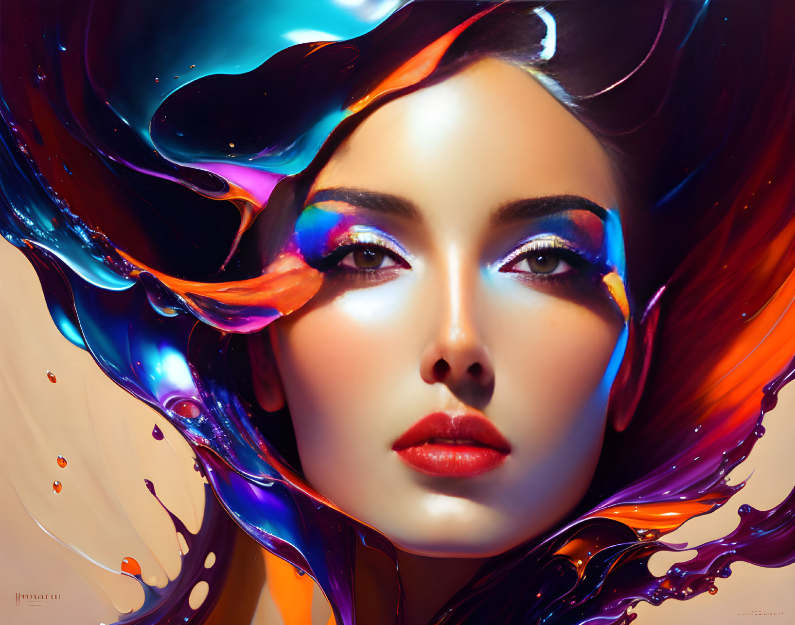 Colorful swirling patterns in vibrant digital portrait.