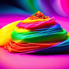 Colorful Pasta Strands on Pink Surface with Garnishes and Lighting