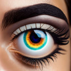 Eye with Rainbow-Colored Makeup and Glittery Eyelids