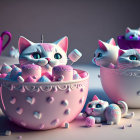 Colorful 3D Cat-Shaped Sweets in Polka-Dotted Cups