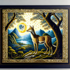 Detailed mystical artwork featuring wolves, horse, mountains, and moonlit sky