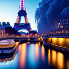 Eiffel Tower Twilight Scene with Seine River Reflections