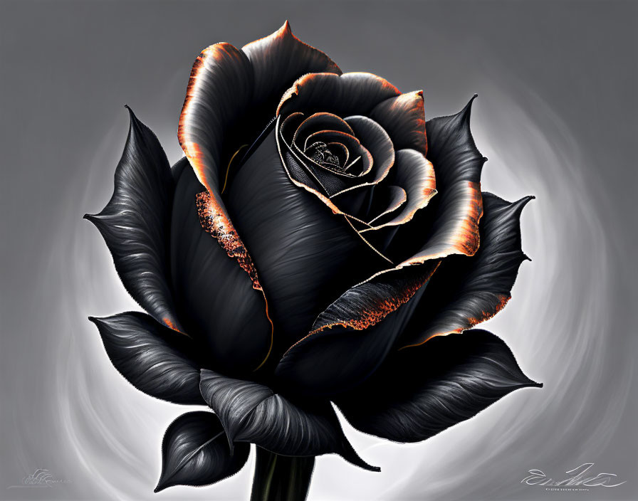 Stylized black rose with gold-tinted edges on gray background