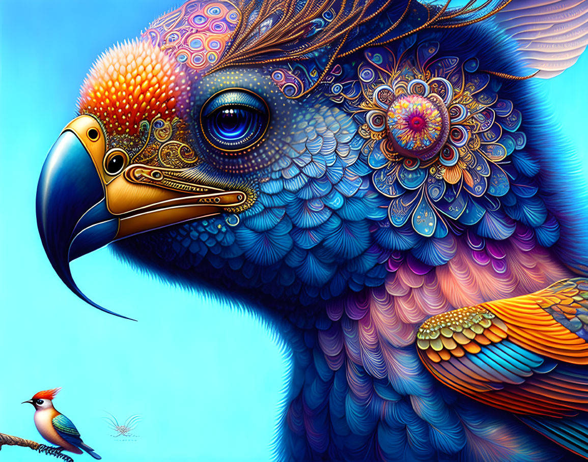 Colorful Stylized Bird Illustration with Detailed Patterns