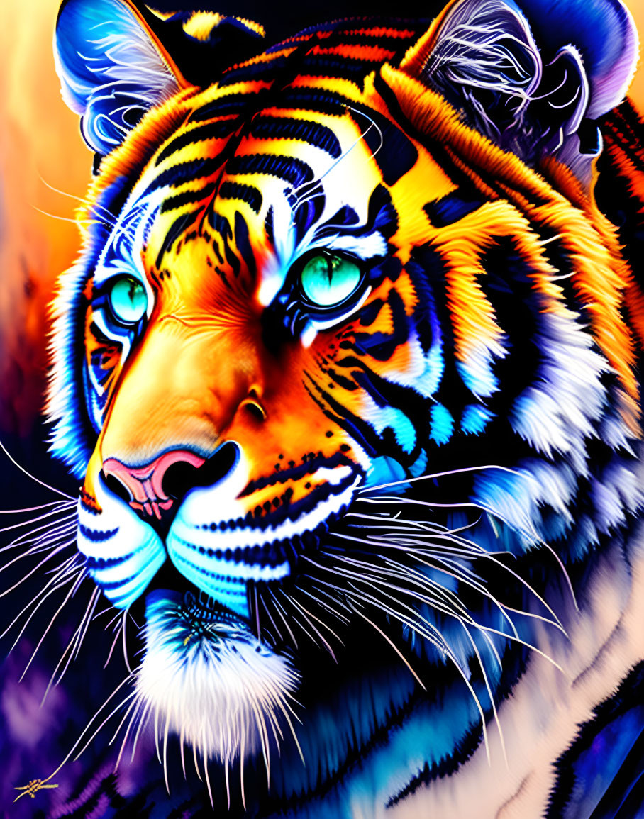 Colorful Tiger Digital Art with Blue and Orange Hues