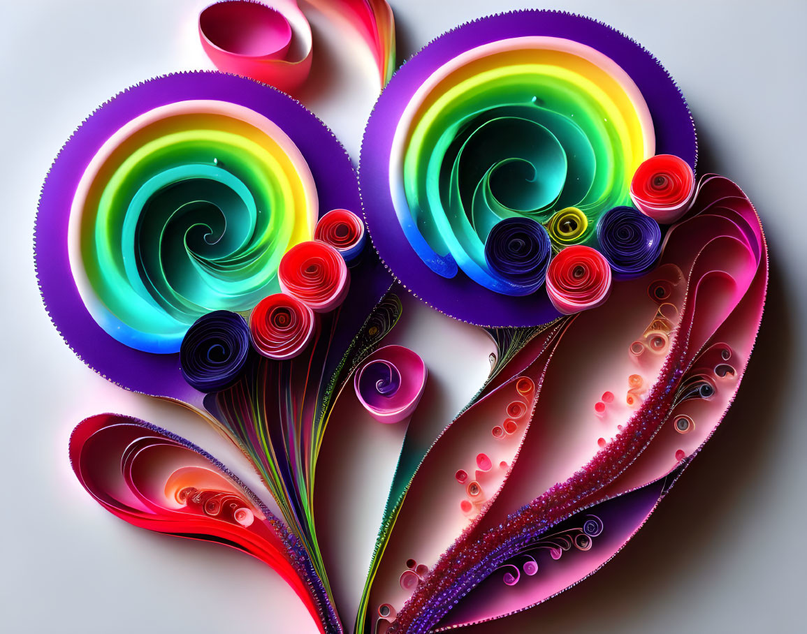 Vibrant quilled paper art: Abstract floral swirls in colorful hues