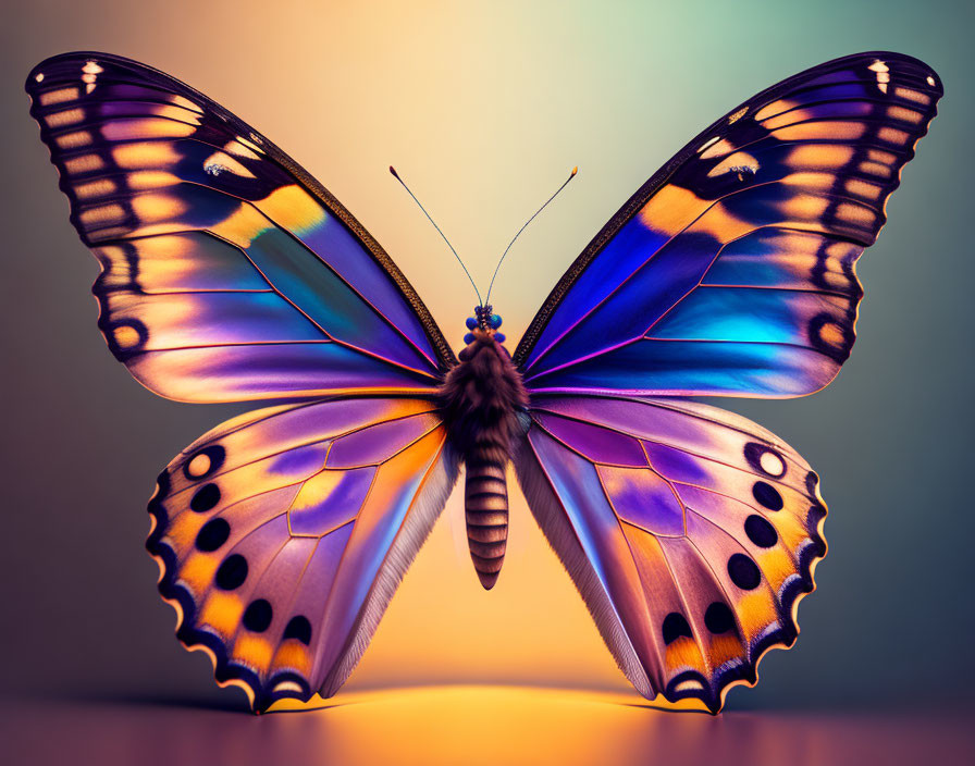 Colorful Butterfly with Large Multicolored Wings on Gradient Background