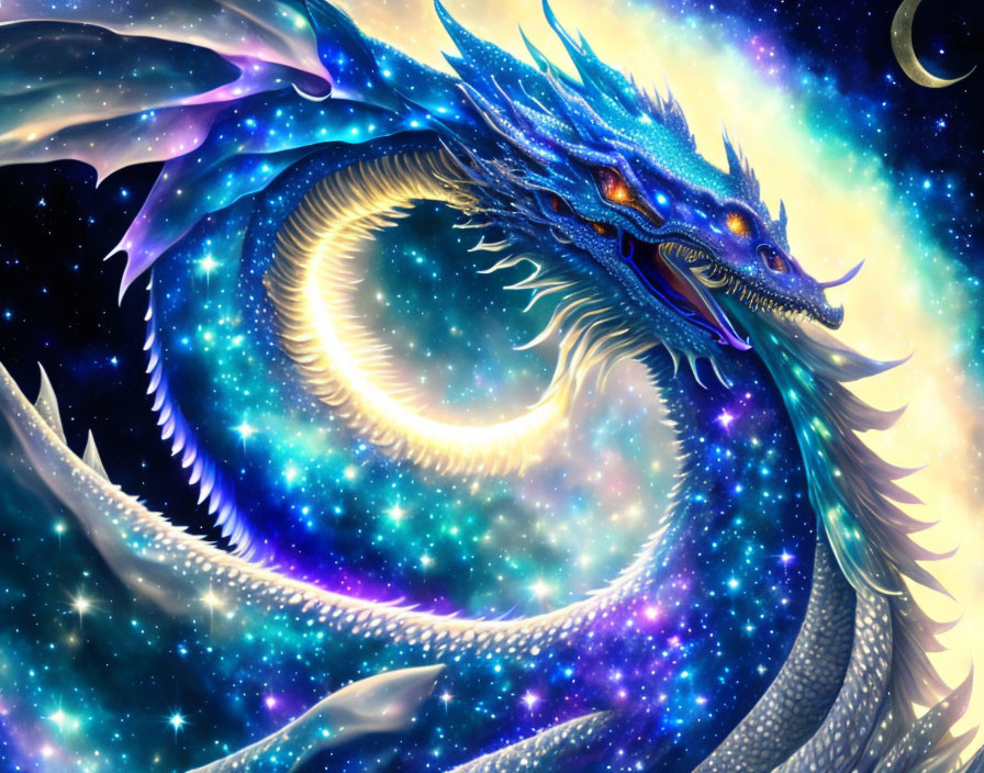 Majestic cosmic dragon in vibrant digital art