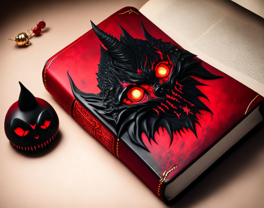 Red and Black Demon Face Design Journal with Glowing Red Eyes